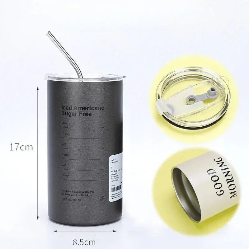 Insulated Stainless Steel Tumbler with Straw, 600 ml