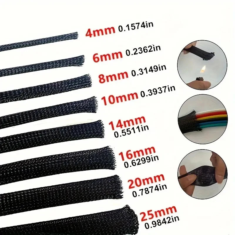 Expandable Braided Cable Sleeve, 10 m