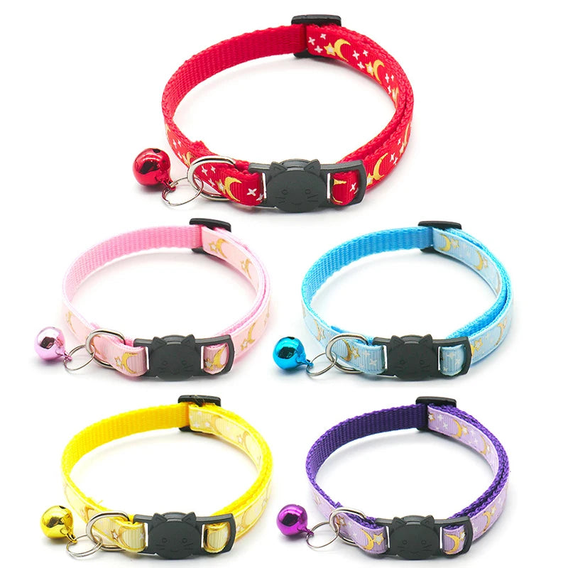 Star & Moon Cat Collar with Bell and Safety Buckle