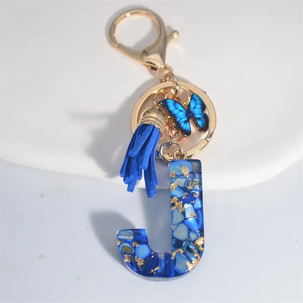 Initial Letter Keychain with Butterfly & Tassel