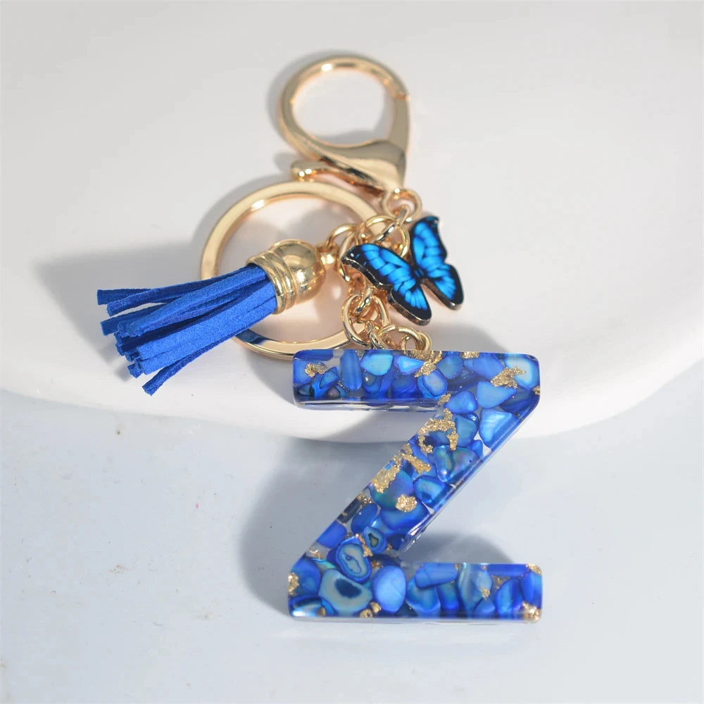 Initial Letter Keychain with Butterfly & Tassel