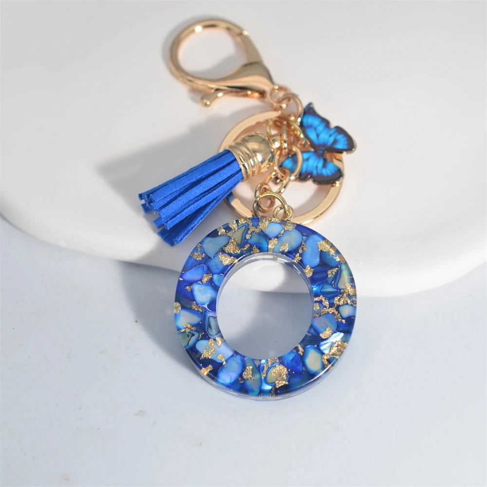 Initial Letter Keychain with Butterfly & Tassel