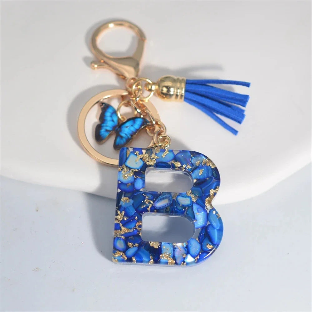 Initial Letter Keychain with Butterfly & Tassel