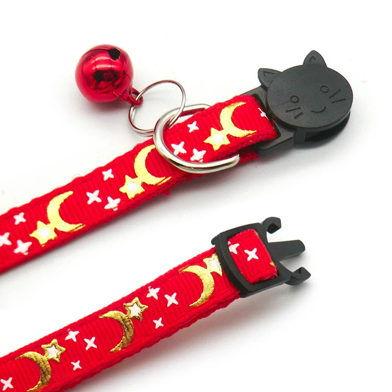Star & Moon Cat Collar with Bell and Safety Buckle