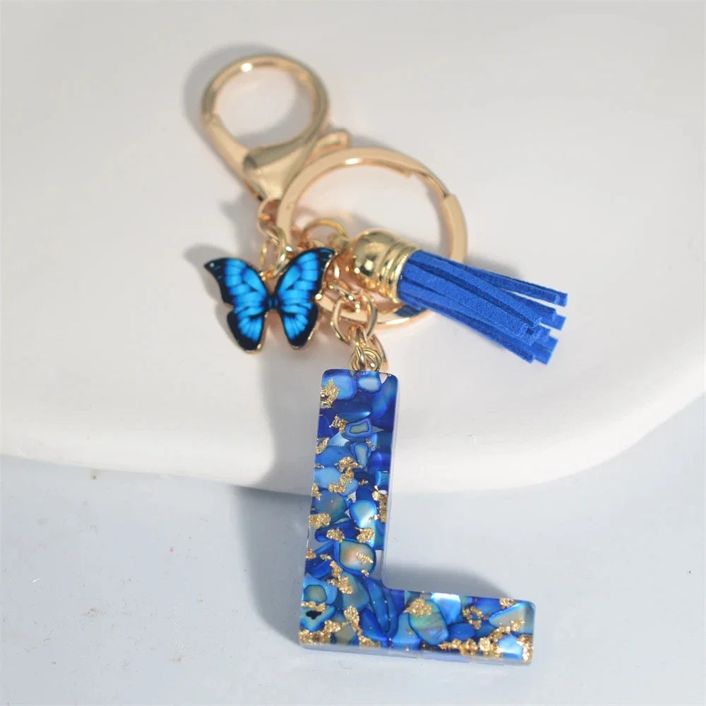 Initial Letter Keychain with Butterfly & Tassel
