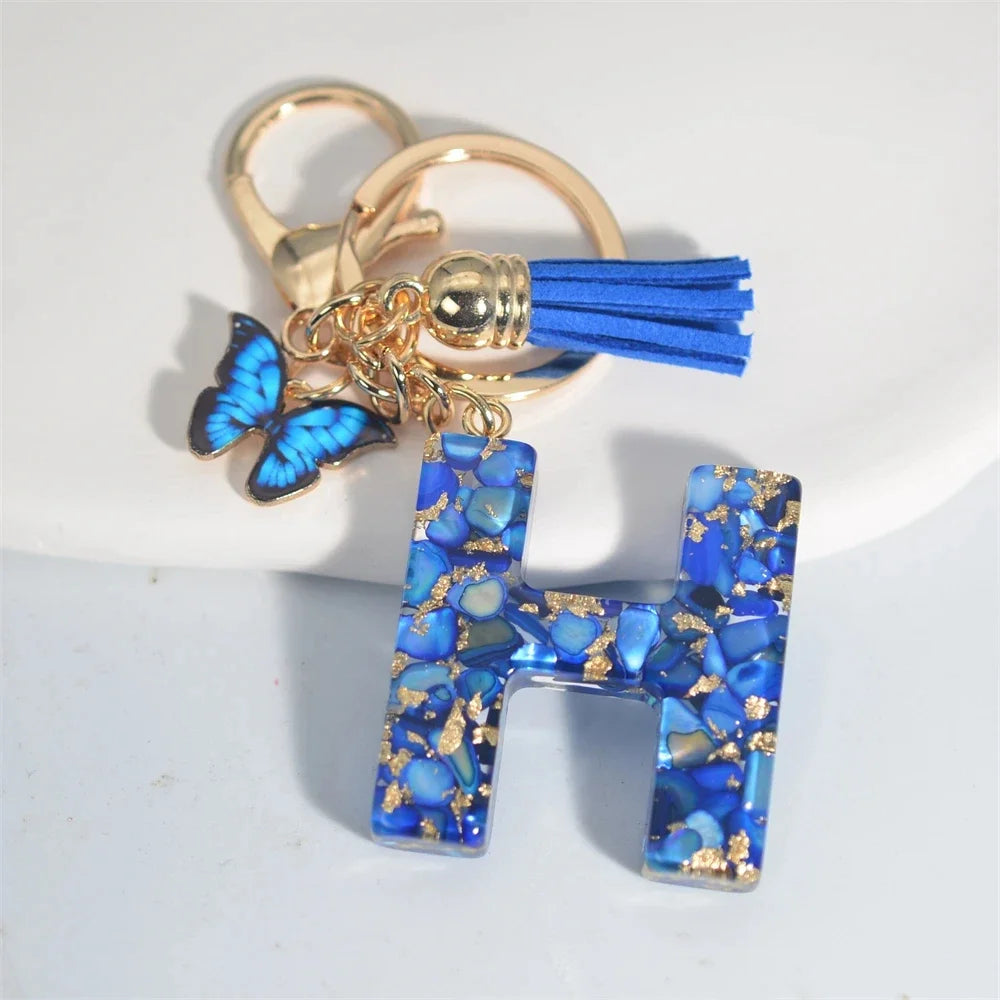 Initial Letter Keychain with Butterfly & Tassel
