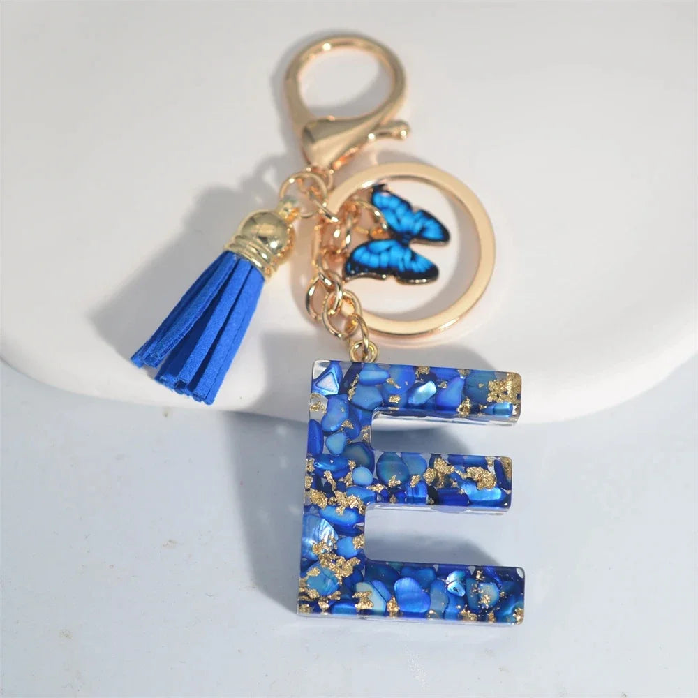 Initial Letter Keychain with Butterfly & Tassel