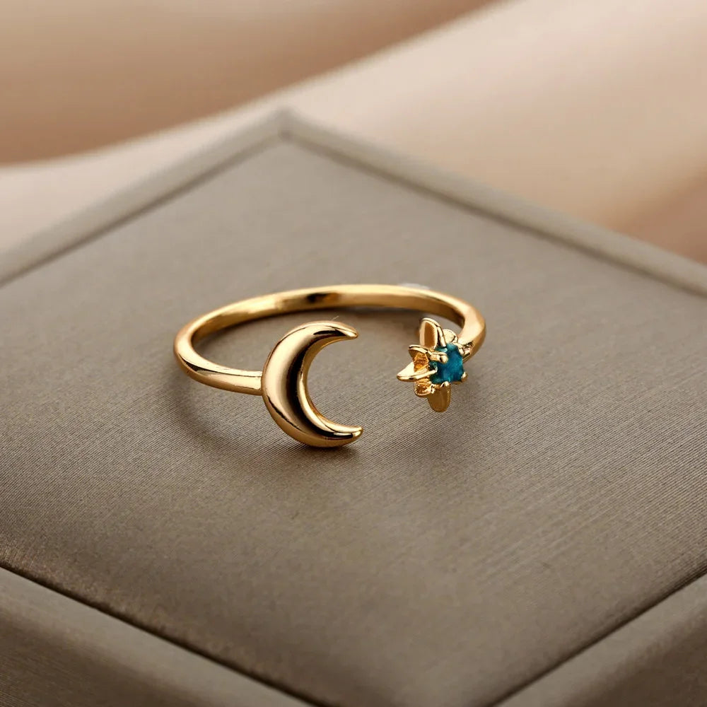 Adjustable Opal-Effect Ring, Gold-Tone Steel