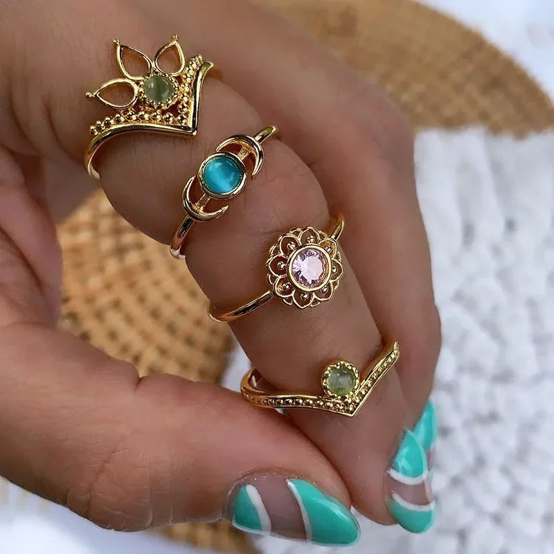 Adjustable Opal-Effect Ring, Gold-Tone Steel