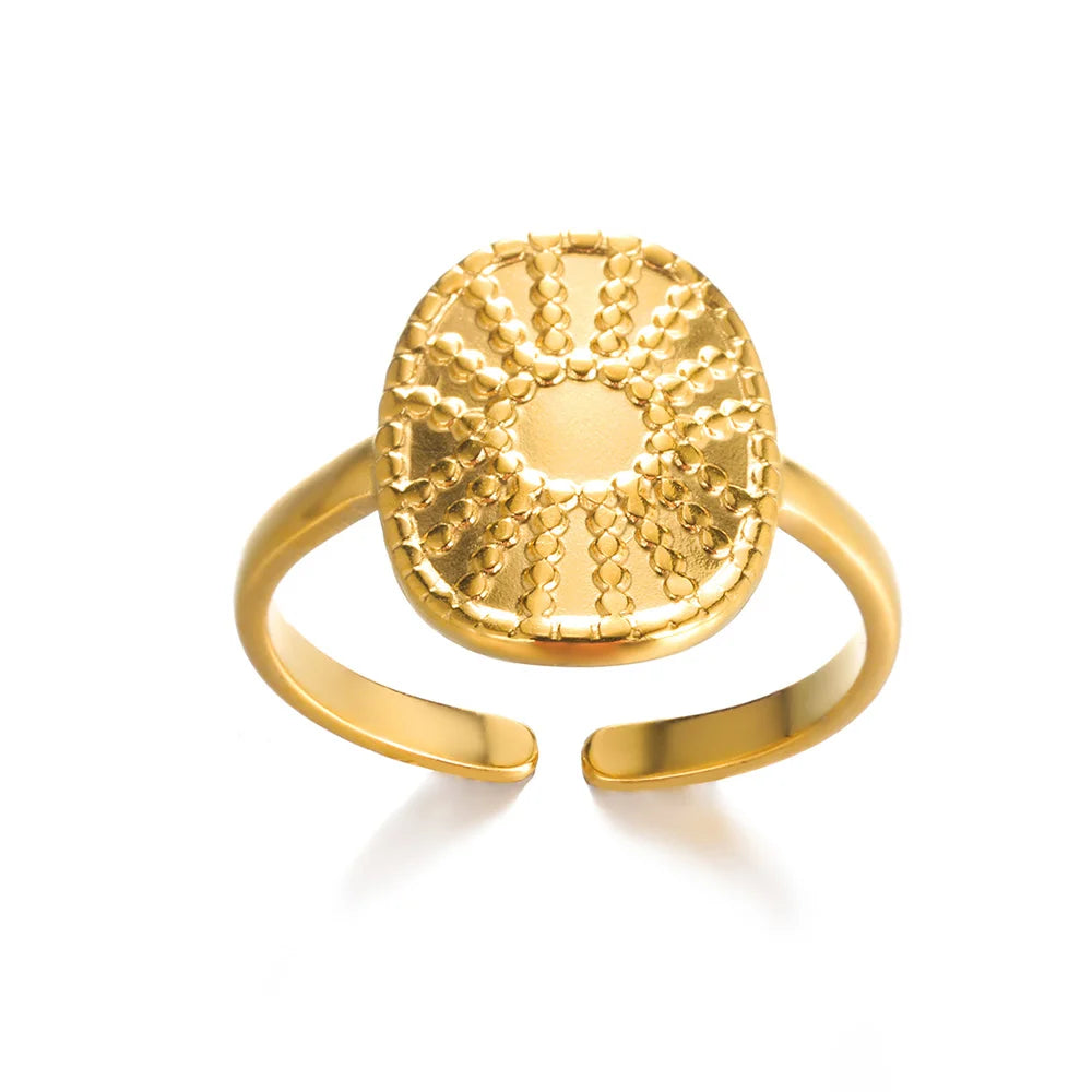 Adjustable Opal-Effect Ring, Gold-Tone Steel