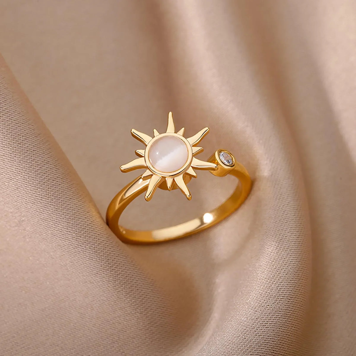 Adjustable Opal-Effect Ring, Gold-Tone Steel
