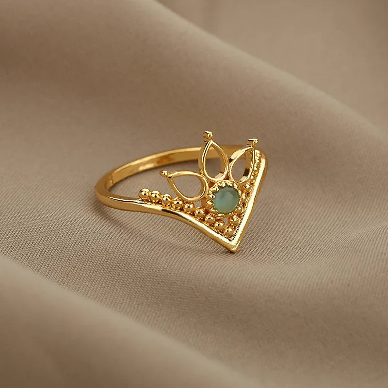 Adjustable Opal-Effect Ring, Gold-Tone Steel