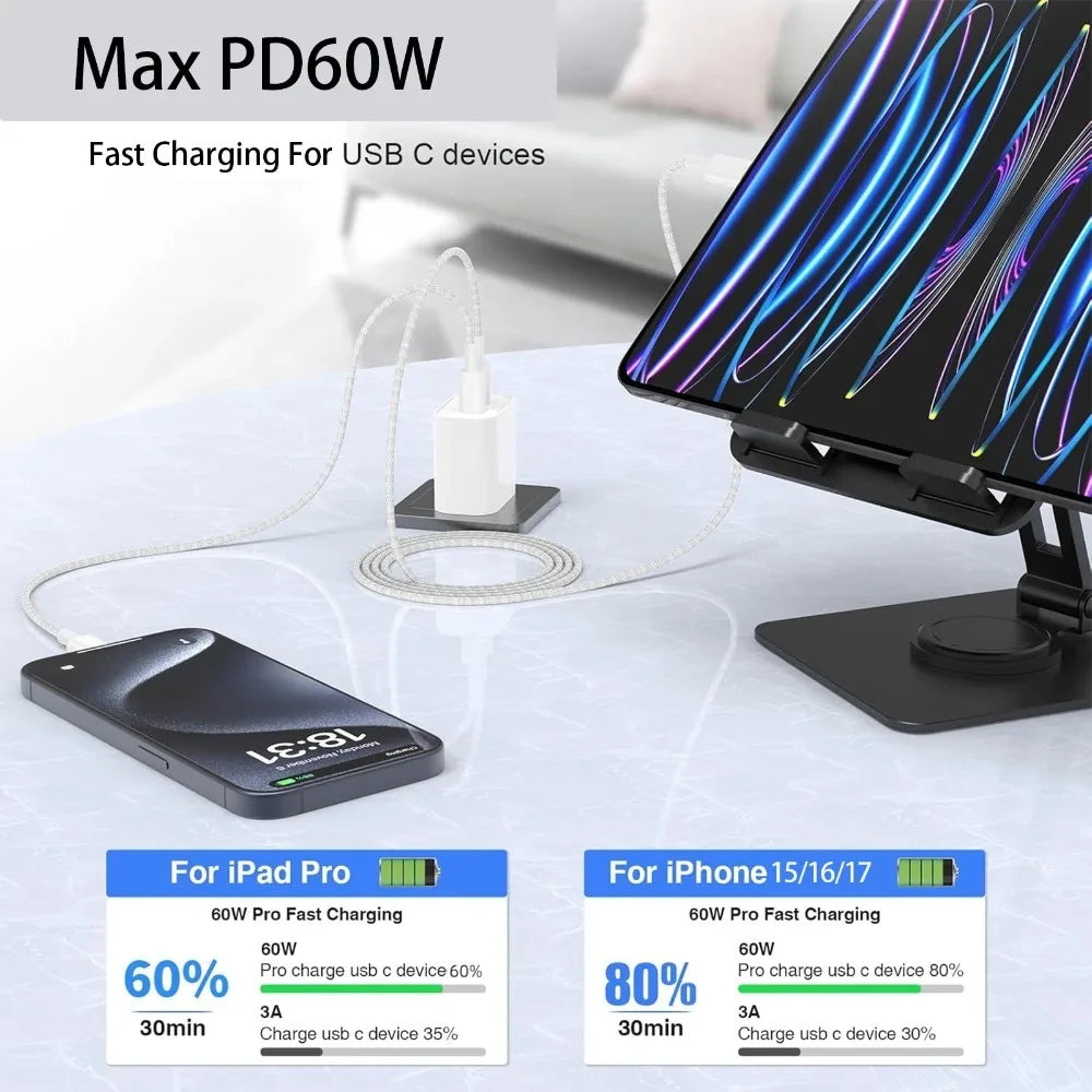 Braided USB-C to USB-C Charging Cable, 60W