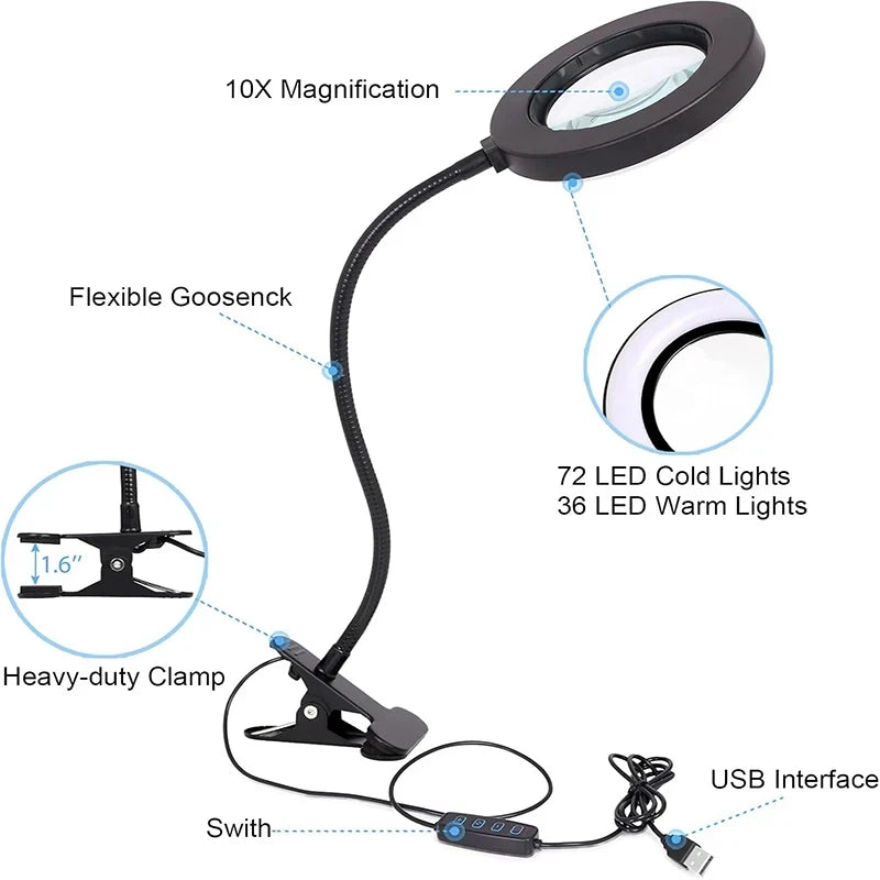 10X Magnifying Clamp Lamp with LED Light