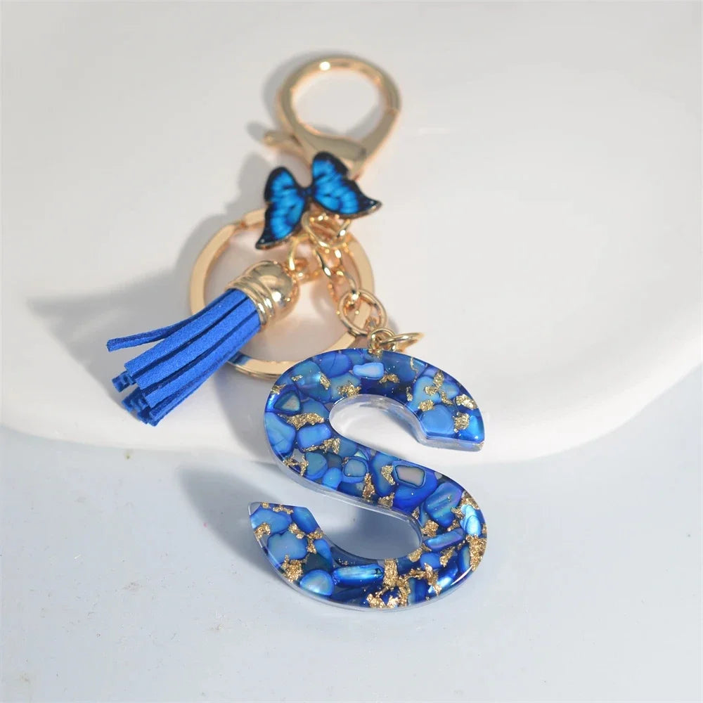 Initial Letter Keychain with Butterfly & Tassel