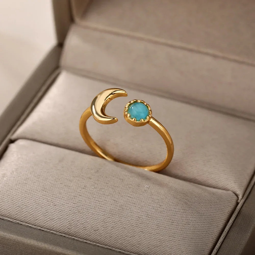Adjustable Opal-Effect Ring, Gold-Tone Steel