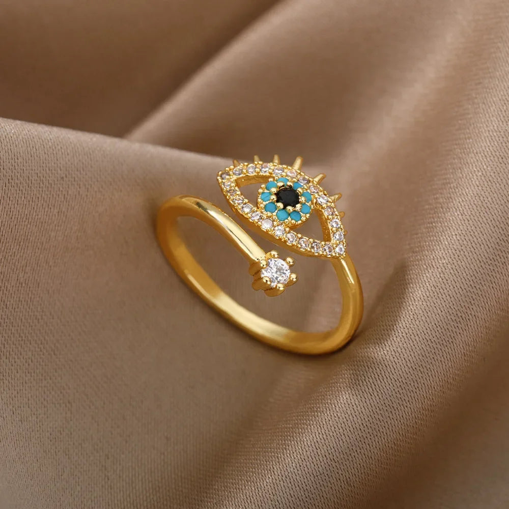 Adjustable Opal-Effect Ring, Gold-Tone Steel