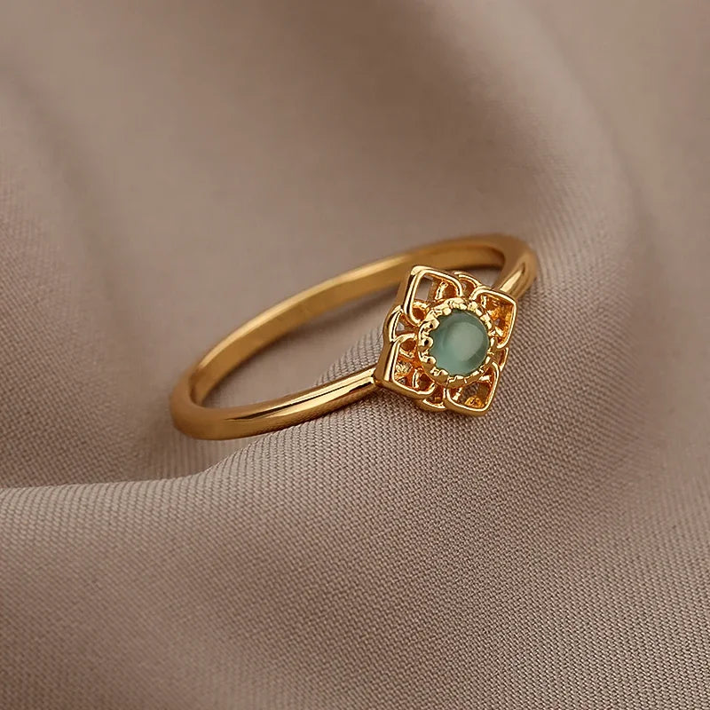 Adjustable Opal-Effect Ring, Gold-Tone Steel
