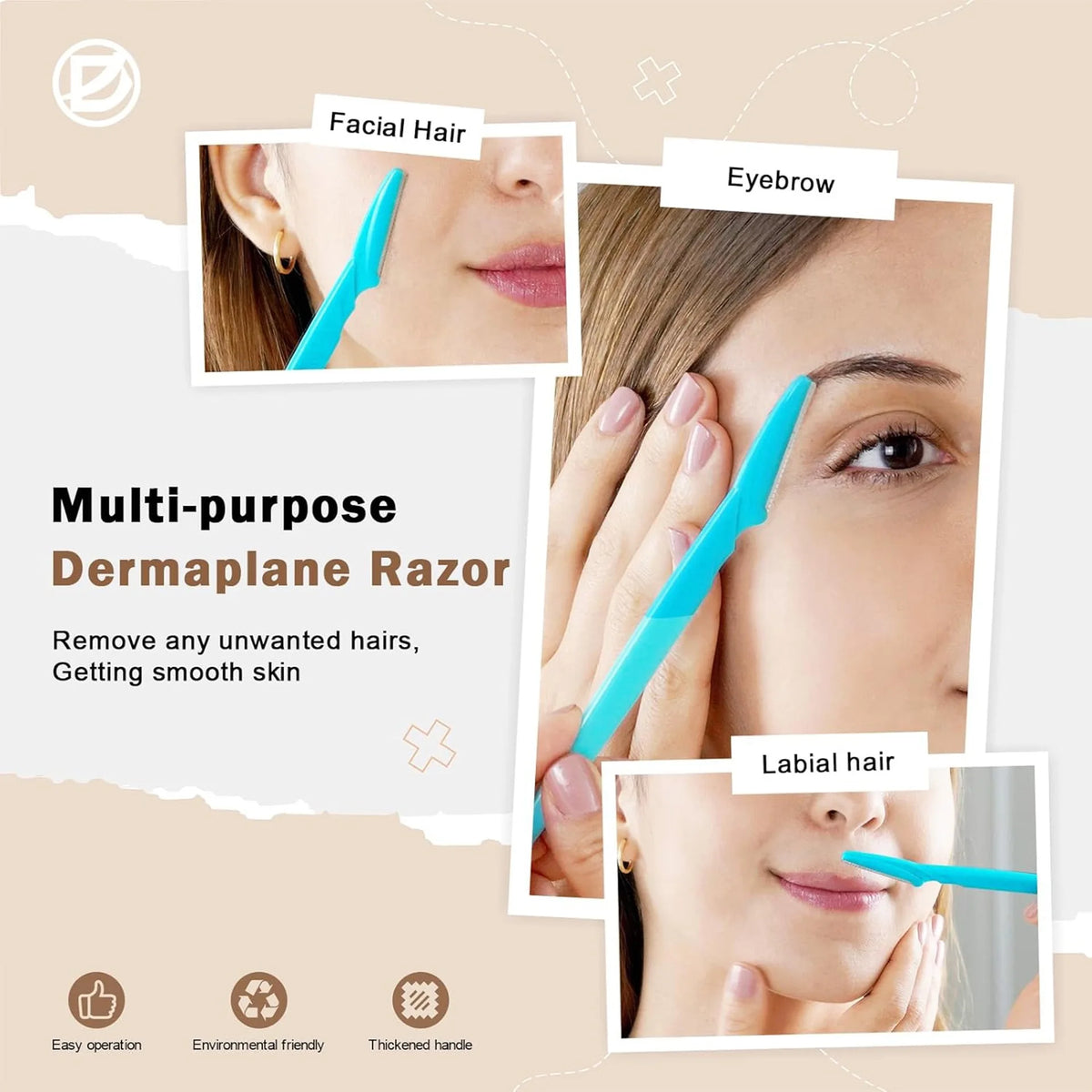 Brow & Face Razors with Covers, 5-Pack