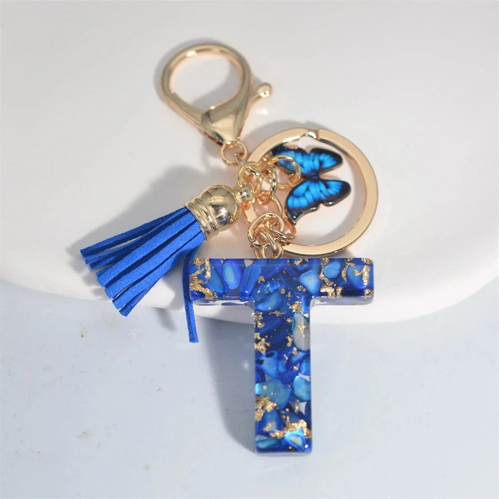 Initial Letter Keychain with Butterfly & Tassel