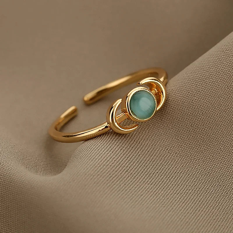 Adjustable Opal-Effect Ring, Gold-Tone Steel
