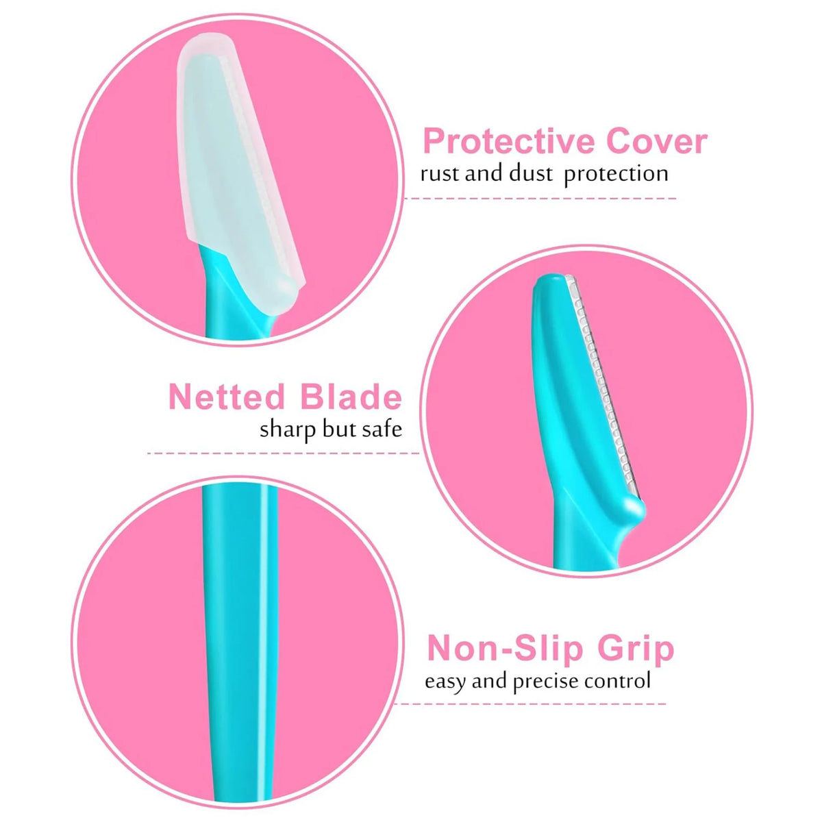 Brow & Face Razors with Covers, 5-Pack