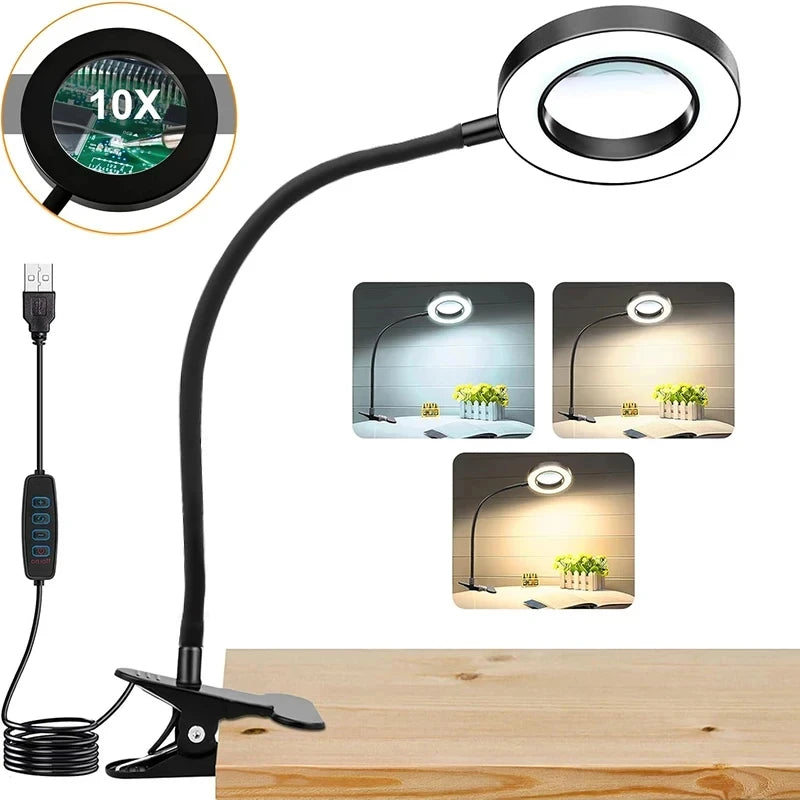 10X Magnifying Clamp Lamp with LED Light