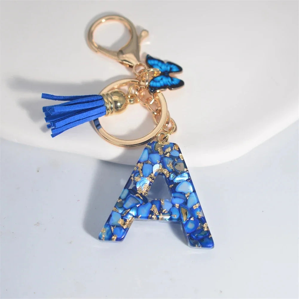Initial Letter Keychain with Butterfly & Tassel