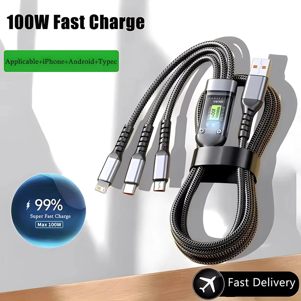 3-in-1 Charging Cable with Power Display