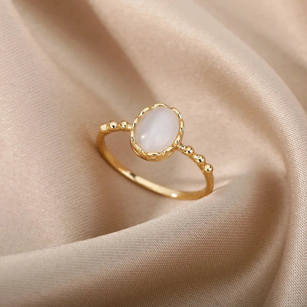 Adjustable Opal-Effect Ring, Gold-Tone Steel