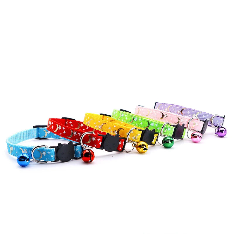 Star & Moon Cat Collar with Bell and Safety Buckle