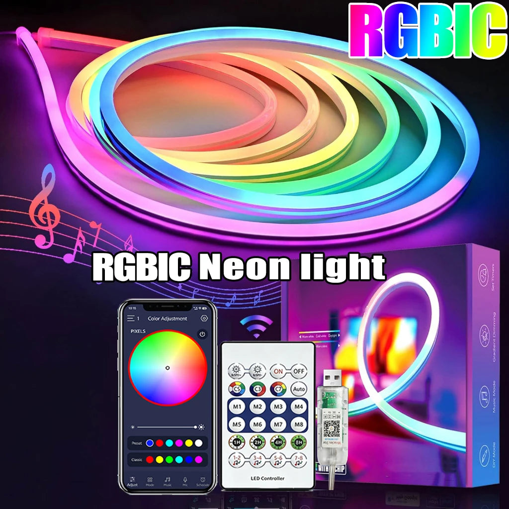 USB RGBIC Neon LED Strip Light with App & Remote
