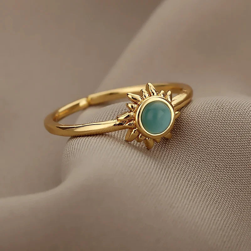 Adjustable Opal-Effect Ring, Gold-Tone Steel