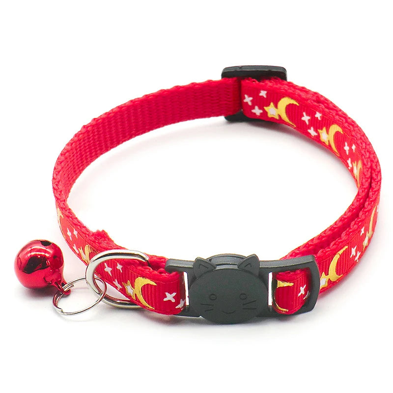 Star & Moon Cat Collar with Bell and Safety Buckle
