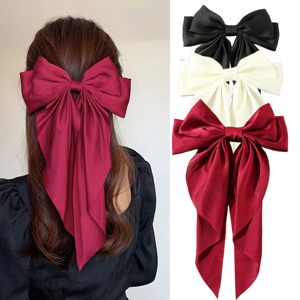 Oversized Satin Hair Bow Clip