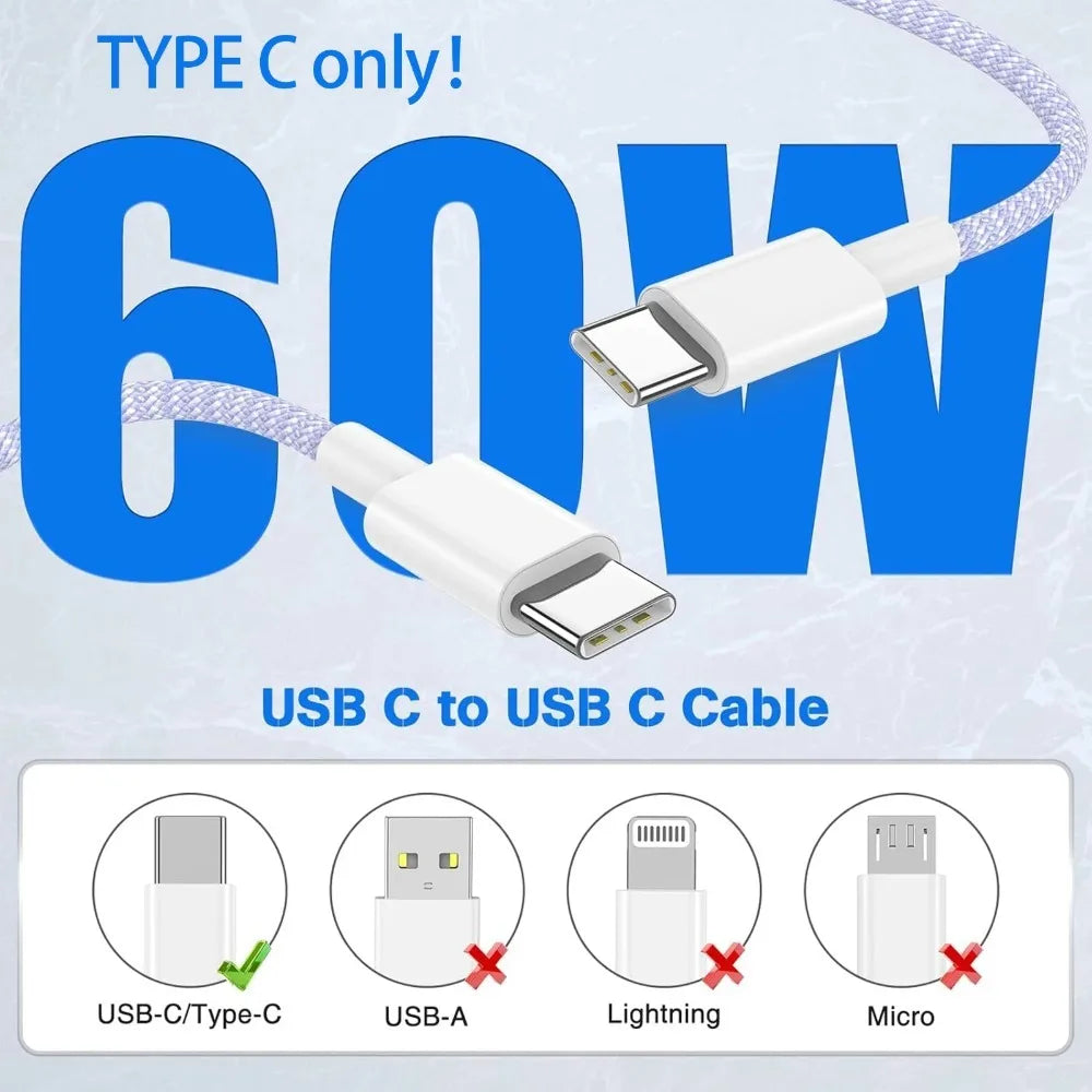 Braided USB-C to USB-C Charging Cable, 60W