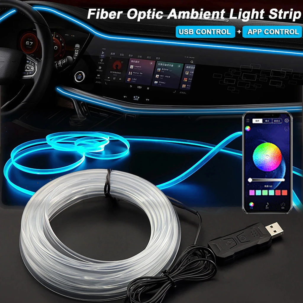 Car Ambient Fibre-Optic Light Strip, App Control