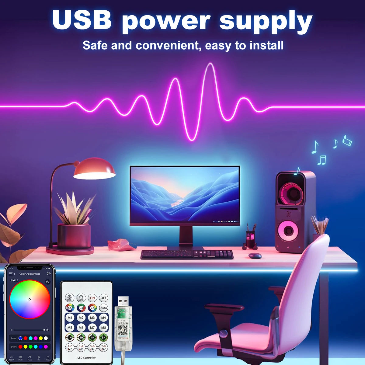USB RGBIC Neon LED Strip Light with App & Remote