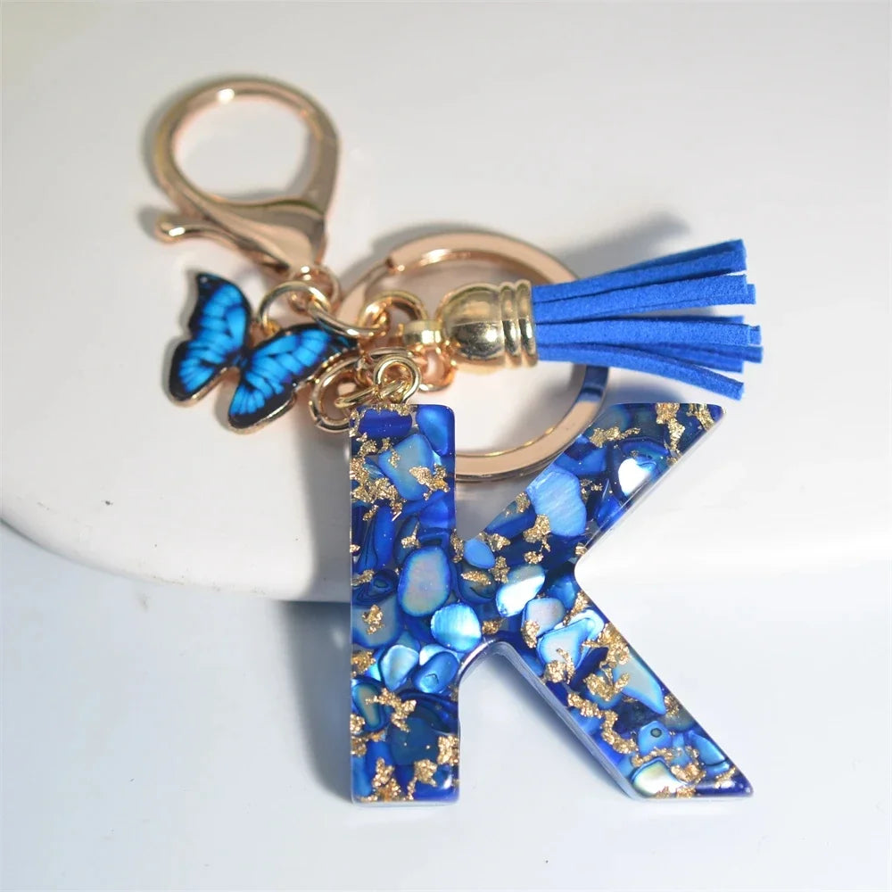 Initial Letter Keychain with Butterfly & Tassel
