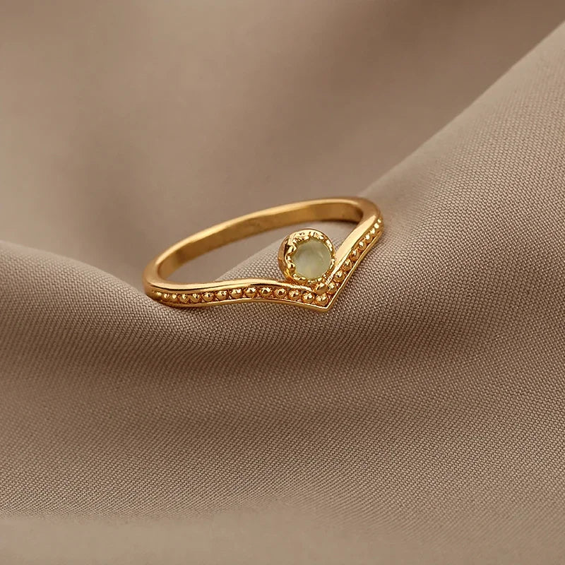 Adjustable Opal-Effect Ring, Gold-Tone Steel