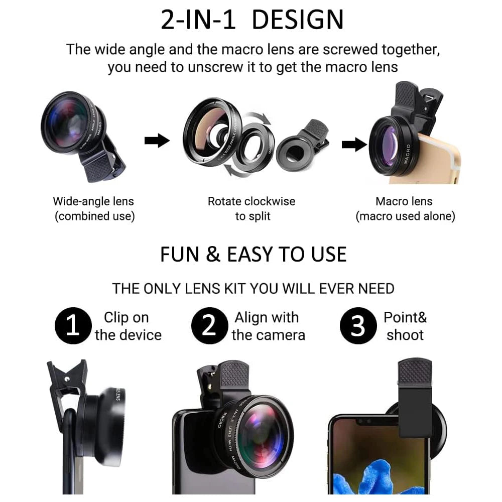 Clip-On Phone Lens Kit: Wide-Angle & Macro