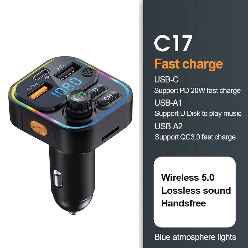 Bluetooth 5.0 FM Transmitter & Car Charger
