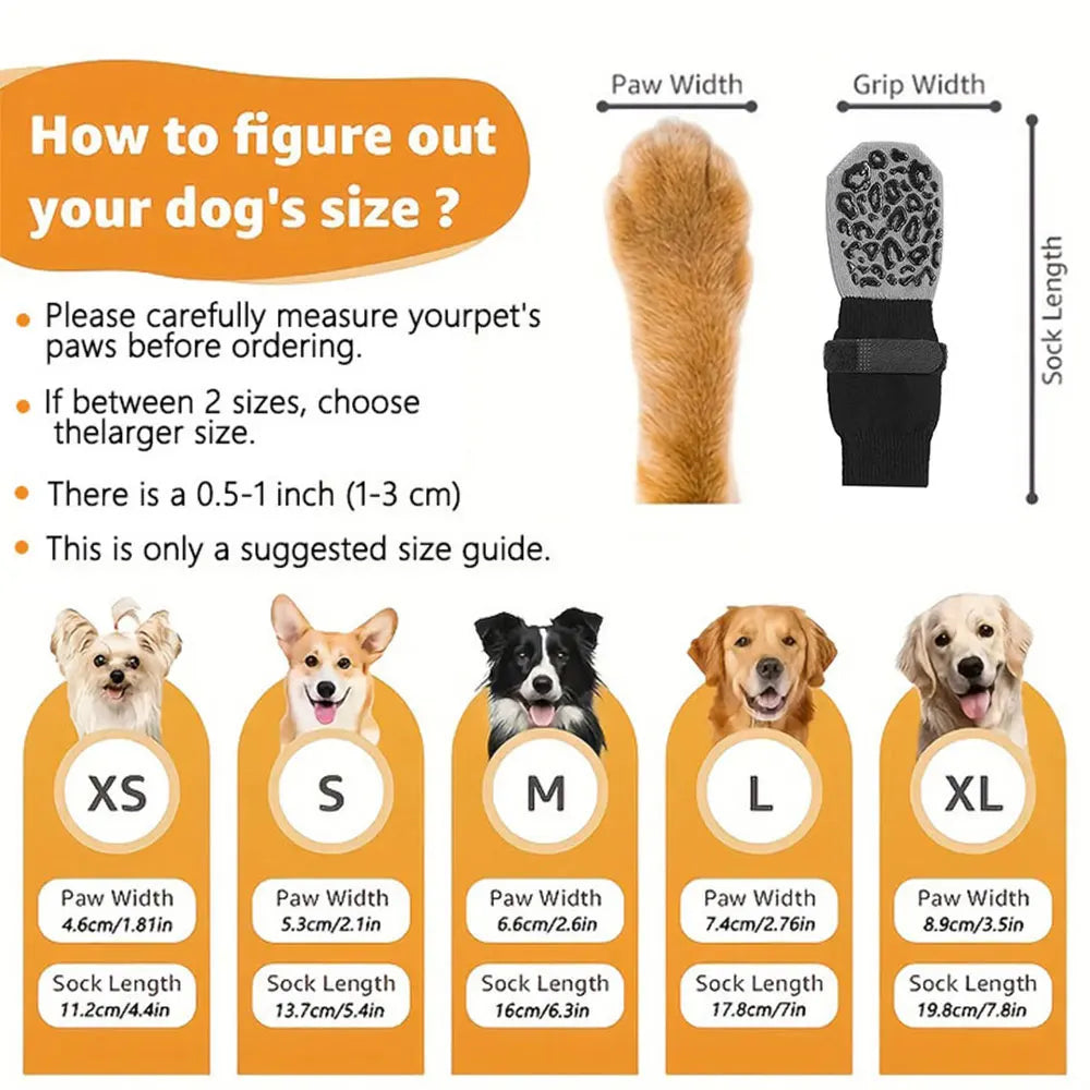 Non-Slip Dog Socks, 4-Pack