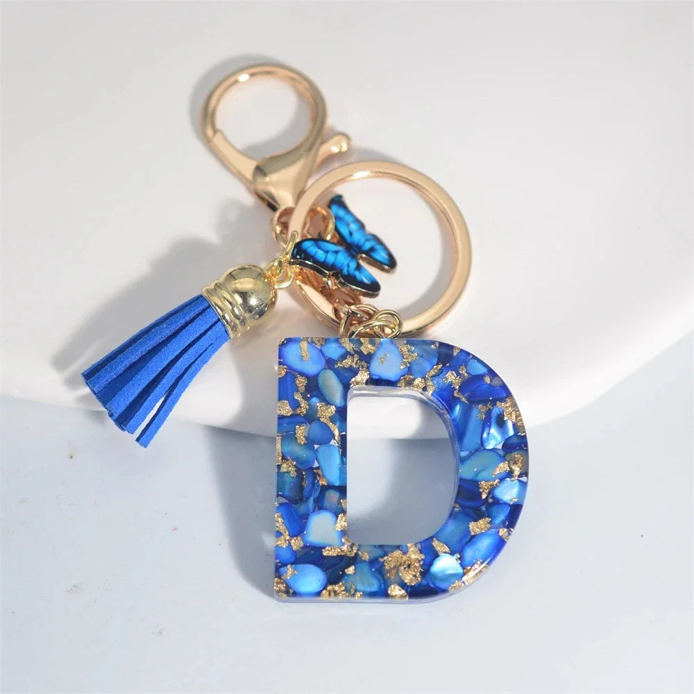 Initial Letter Keychain with Butterfly & Tassel