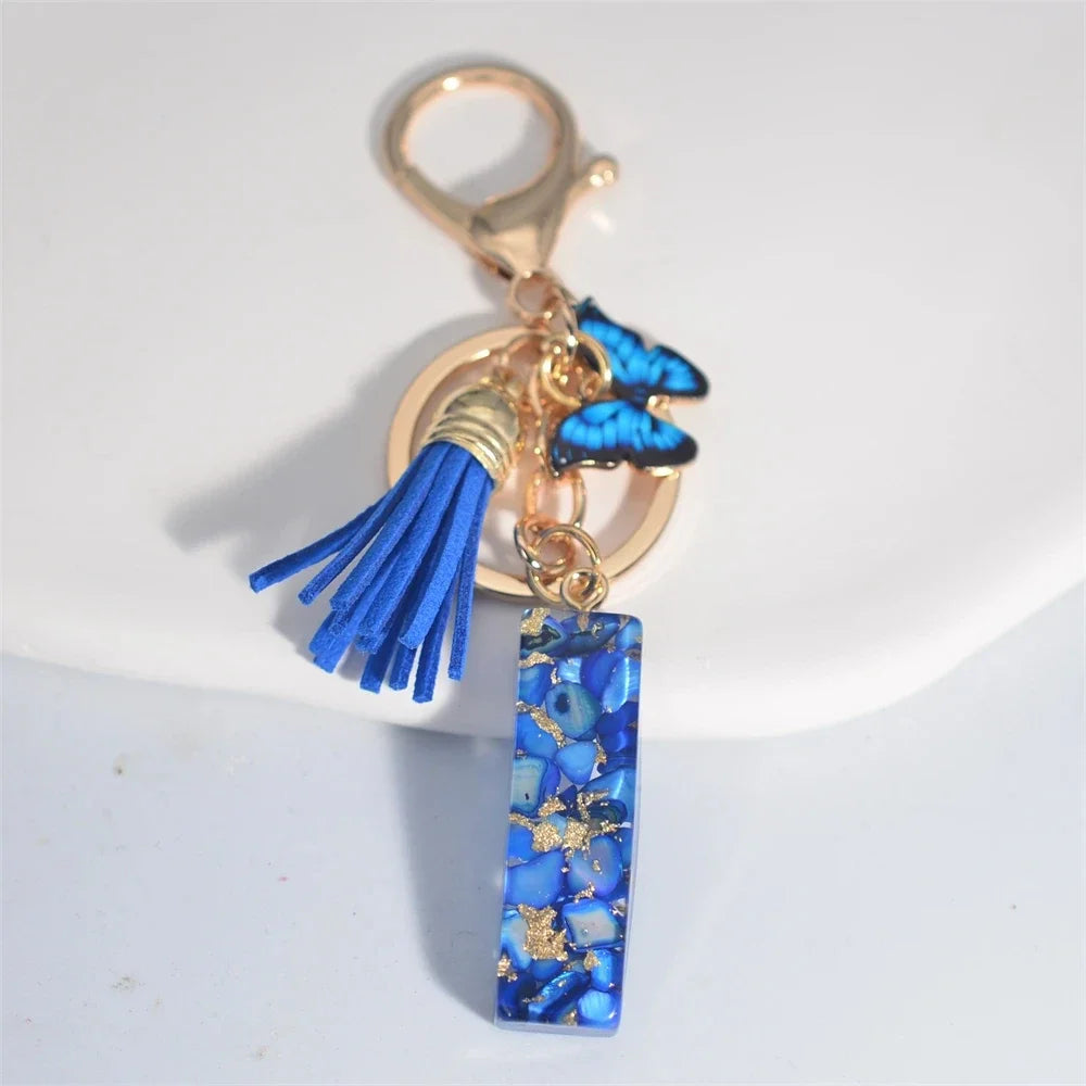 Initial Letter Keychain with Butterfly & Tassel
