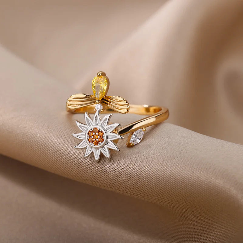 Adjustable Opal-Effect Ring, Gold-Tone Steel