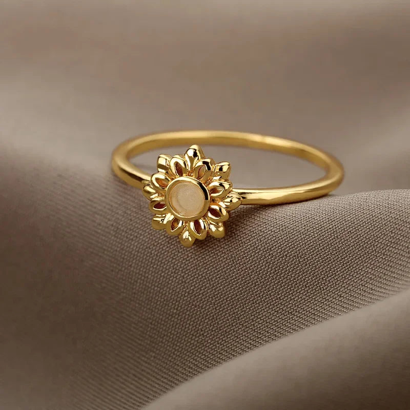 Adjustable Opal-Effect Ring, Gold-Tone Steel