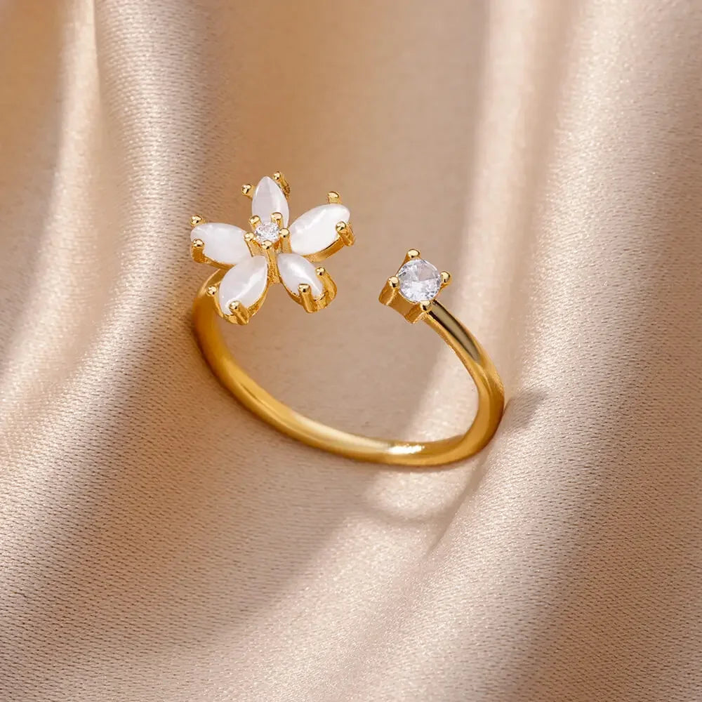 Adjustable Opal-Effect Ring, Gold-Tone Steel
