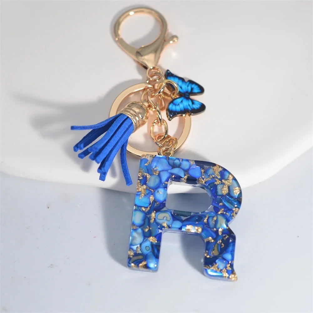 Initial Letter Keychain with Butterfly & Tassel