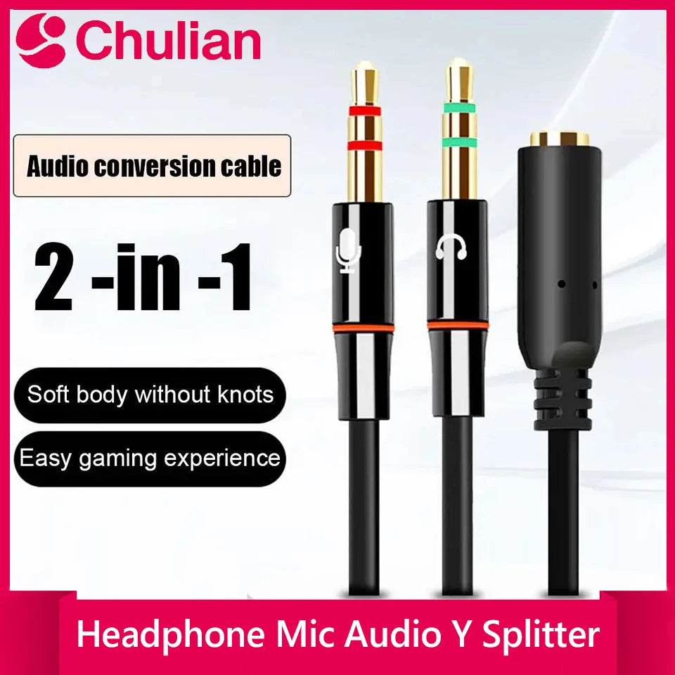 3.5 mm Headset Splitter for PC (Mic + Audio)
